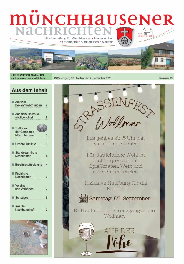 Münchhausener Nachrichten Titelblatt 36/2026