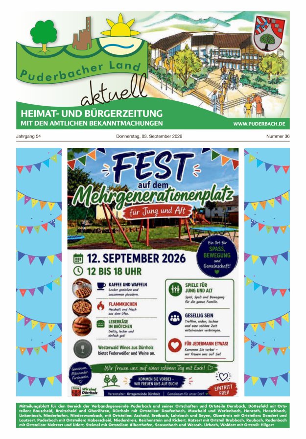 Puderbacher Land aktuell Titelblatt 36/2026