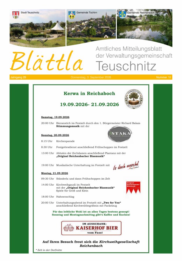 VG-Nachrichten Teuschnitz Titelblatt 18/2026