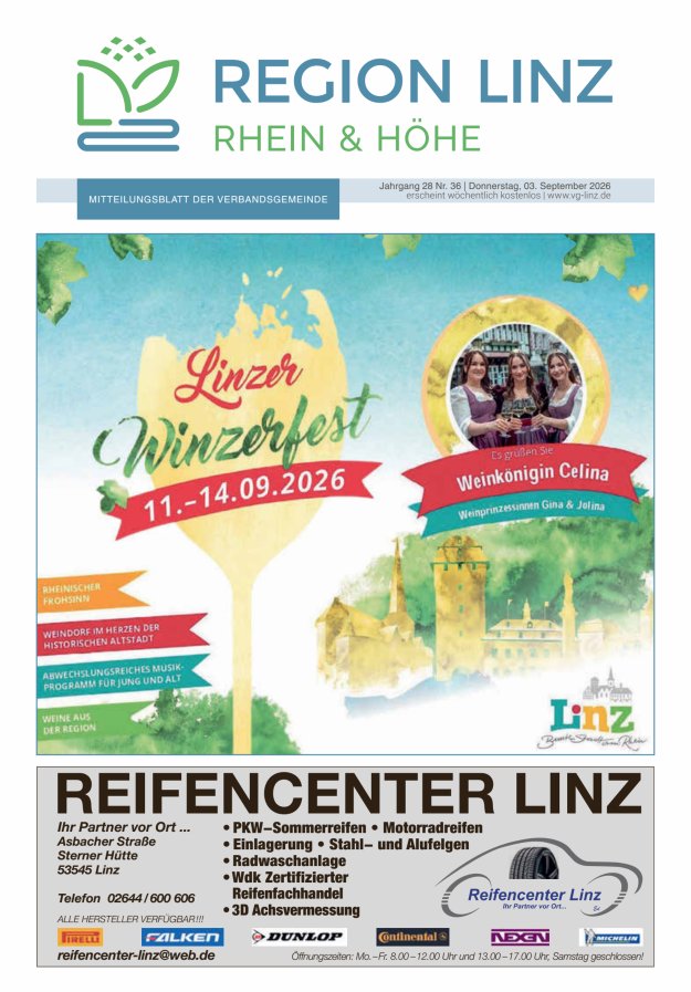 Unsere Verbandsgemeinde Linz am Rhein Titelblatt 36/2026