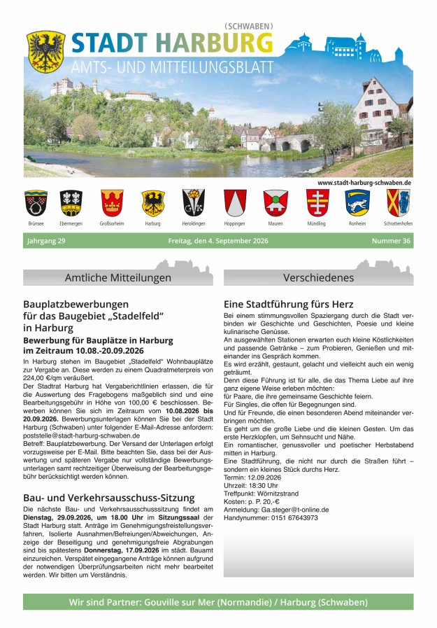 Amts- und Mitteilungsblatt der Stadt Harburg Titelblatt 36/2026