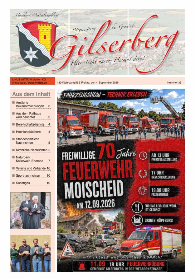 Hochland Mitteilungsblatt Gilserberg Titelblatt 36/2026