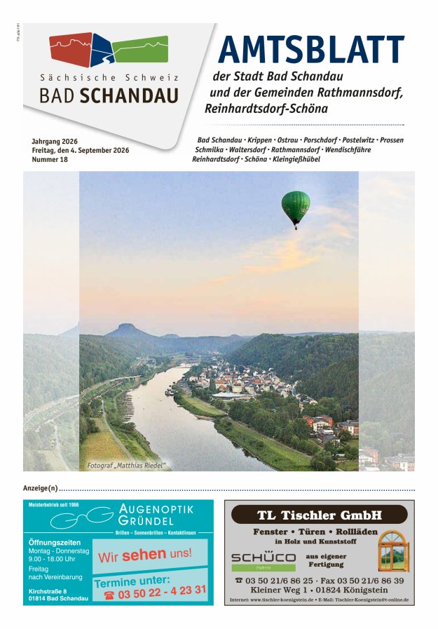 Amtsblatt der Stadt Bad Schandau und der Gemeinden Titelblatt 18/2026