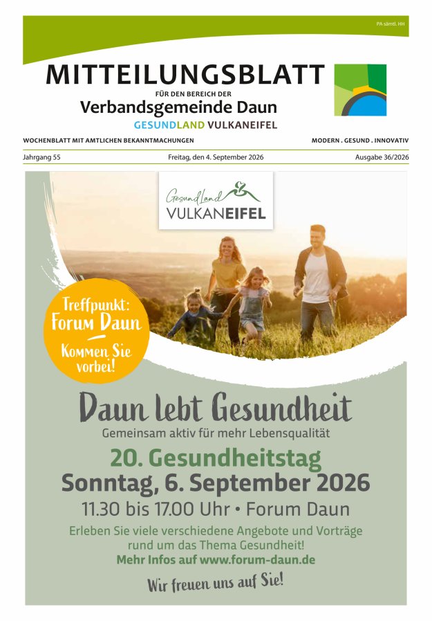 Mitteilungsblatt VG Daun Titelblatt 36/2026
