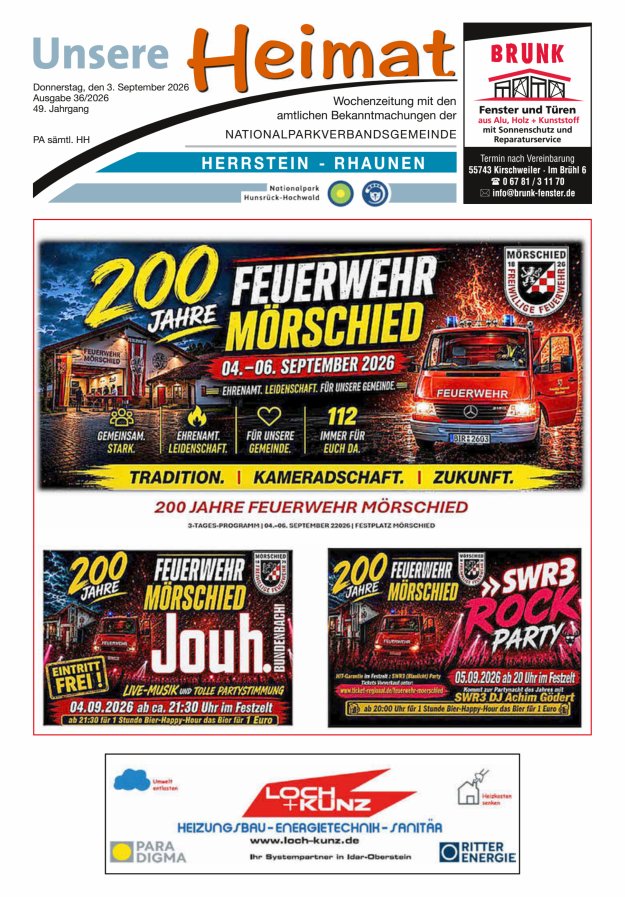 Unsere Heimat VG Herrstein-Rhaunen Titelblatt 36/2026