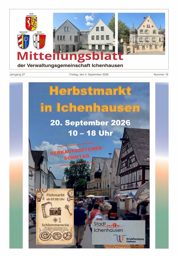 Mitteilungsblatt der Verwaltungsgemeinschaft Ichenhausen Titelblatt 18/2026