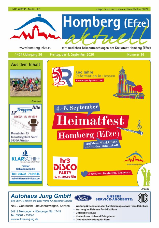 Homberg Efze aktuell Titelblatt 36/2026