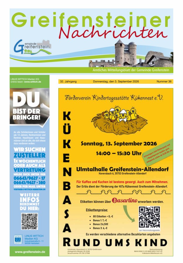 Mitteilungsblatt der Gemeinde Greifenstein Titelblatt 36/2026