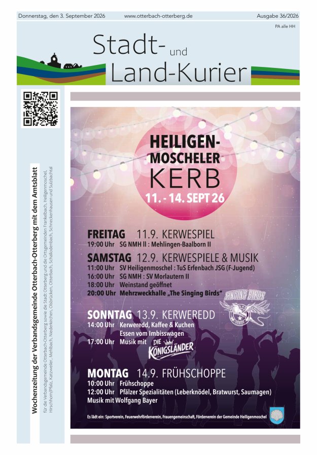 Stadt- und Land-Kurier Otterbach-Otterberg Titelblatt 36/2026
