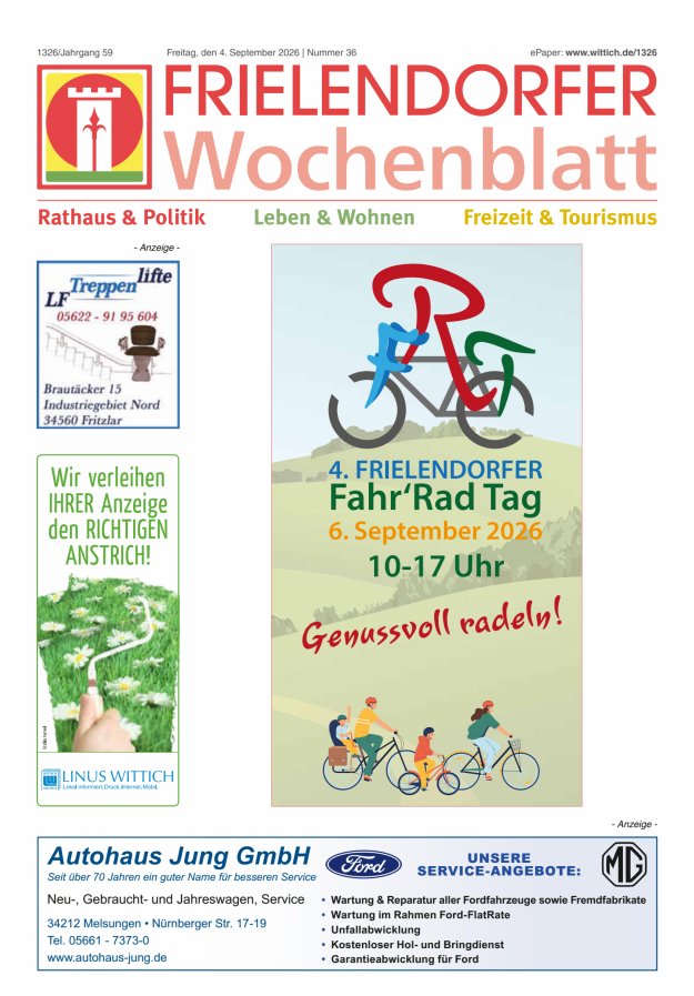 Frielendorfer Wochenblatt Titelblatt 36/2026