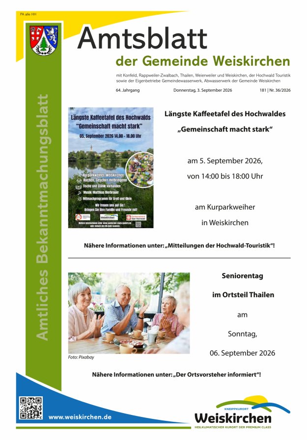 Amtliches Bekanntmachungsblatt der Gemeinde Weiskirchen Titelblatt 36/2026