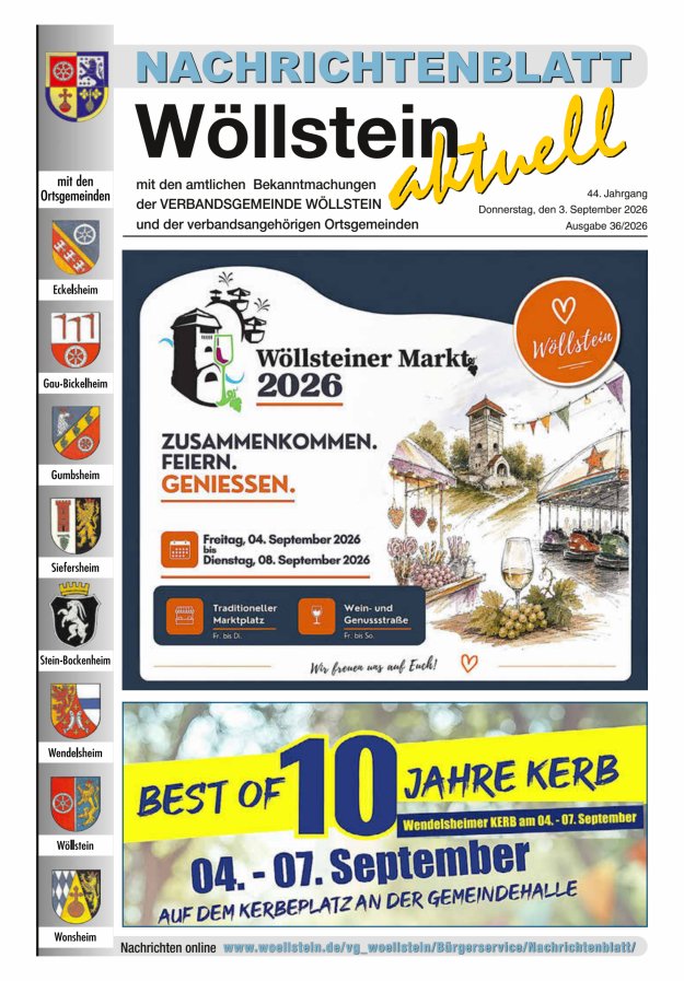 Nachrichtenblatt Wöllstein aktuell Titelblatt 36/2026