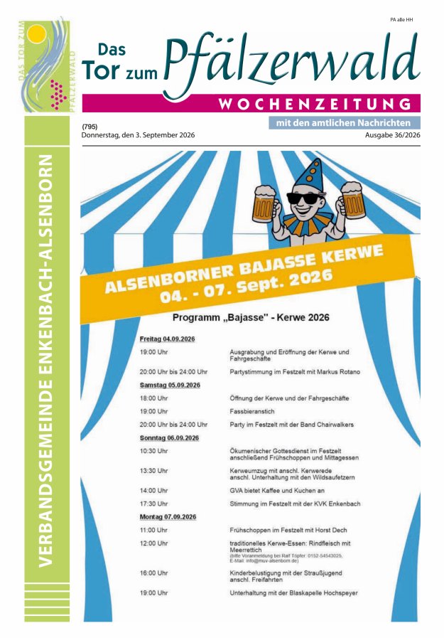 Das Tor zum Pfälzer Wald - VG Enkenbach-Alsenborn Titelblatt 36/2026