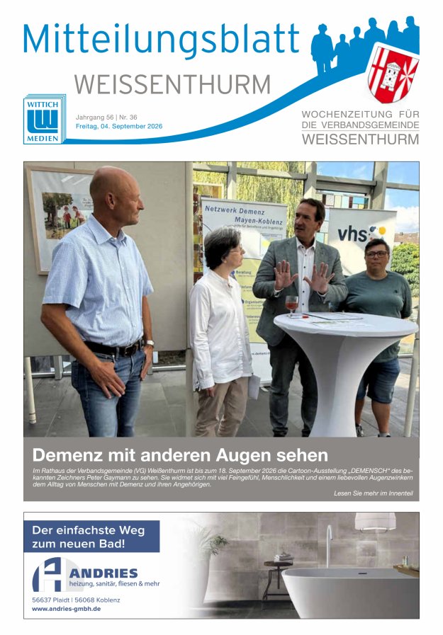Mitteilungsblatt für den Bereich der Verbandsgemeinde Weißenthurm Titelblatt 36/2026
