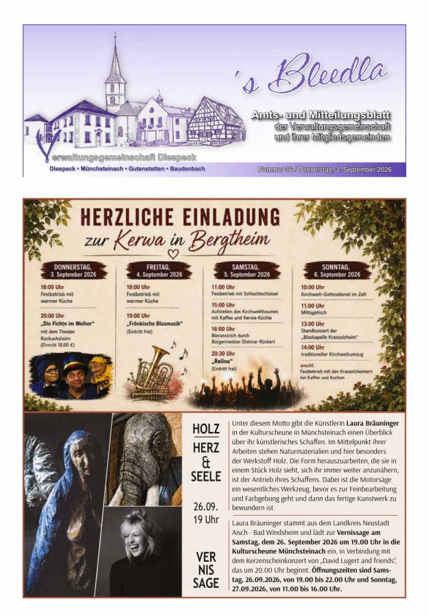 Amts- und Mitteilungsblatt VGem Diespeck Titelblatt 36/2026