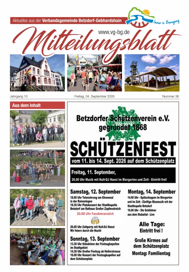 Aktuelles aus der VG Betzdorf-Gebhardshain Ausgabe Gebhardshain Titelblatt 36/2026