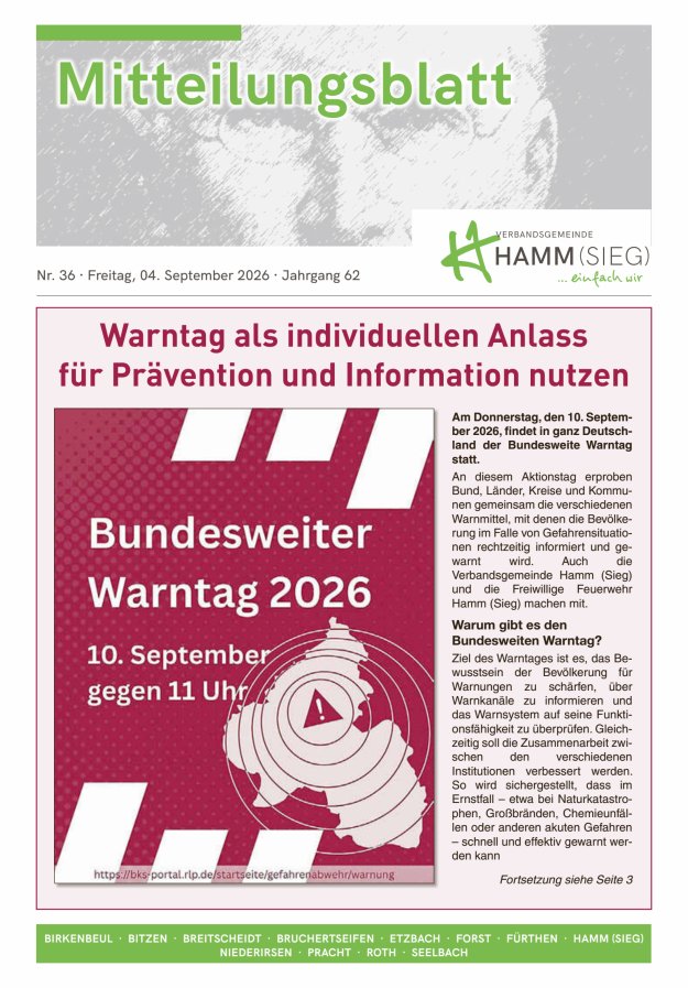 Mitteilungsblatt Hamm (Sieg) Titelblatt 36/2026