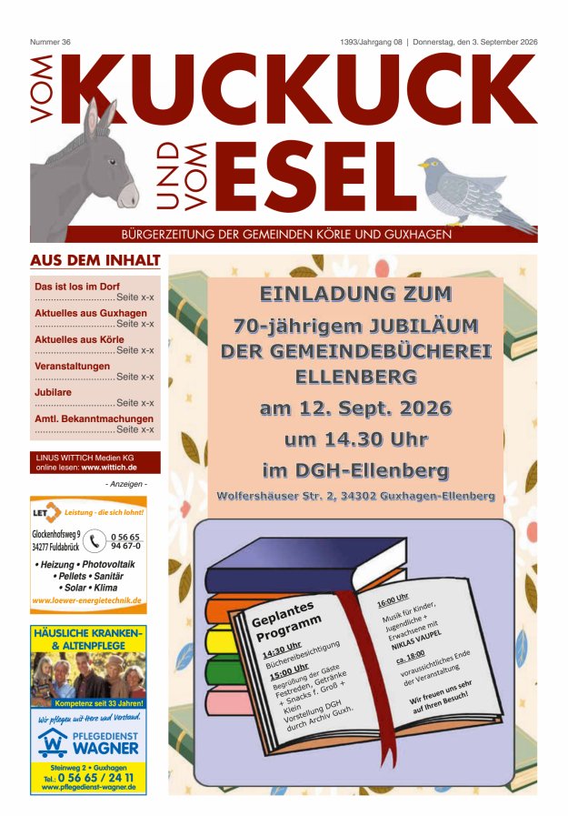 Vom Kuckuck und Esel (Guxhagen-Körle) Titelblatt 36/2026