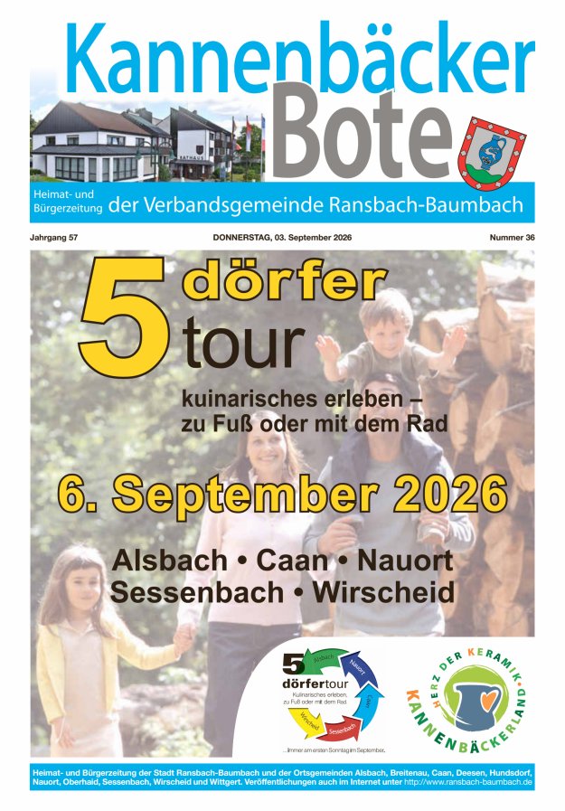 Kannenbäcker-Bote der Verbandsgemeinde Ransbach-Baumbach Titelblatt 36/2026