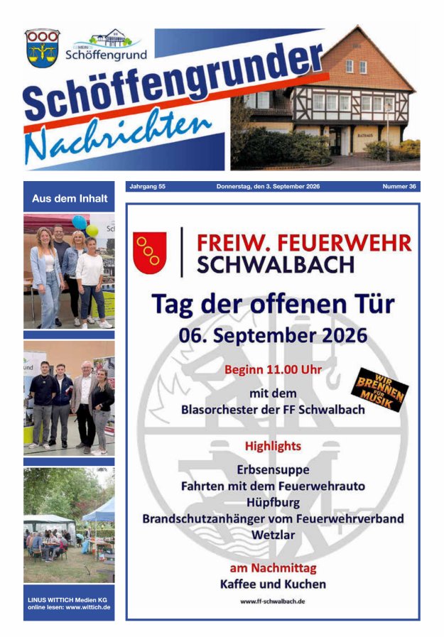 Schöffengrunder Nachrichten Titelblatt 36/2026