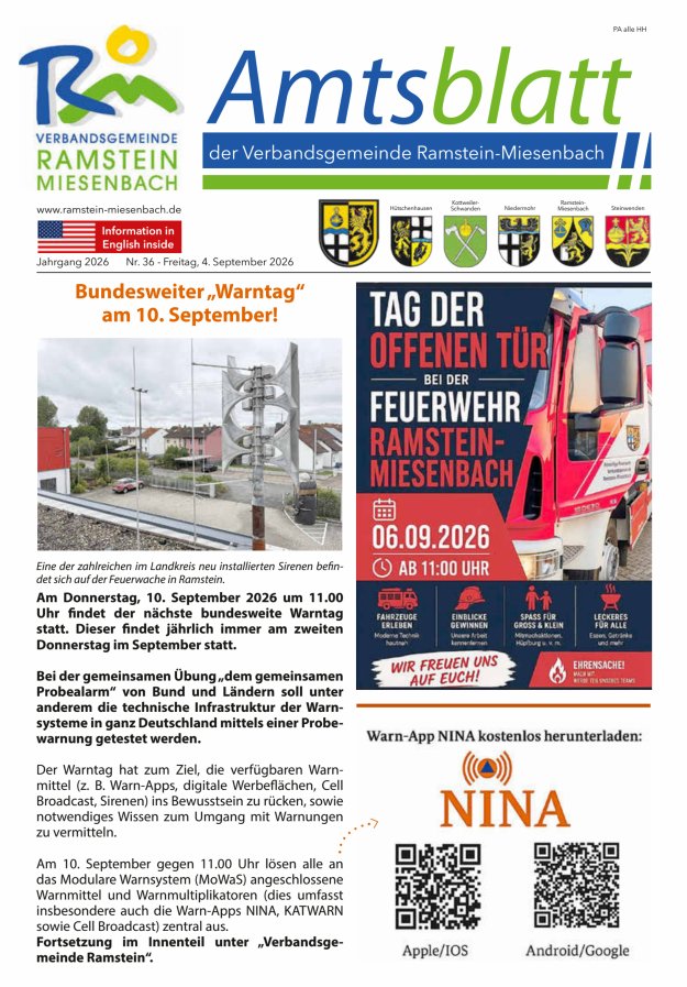Amtsblatt VG Ramstein-Miesenbach Titelblatt 36/2026
