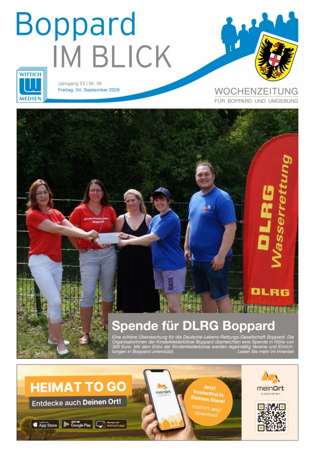 Boppard im Blick - Heimatzeitung für die Stadt Boppard Titelblatt 36/2026