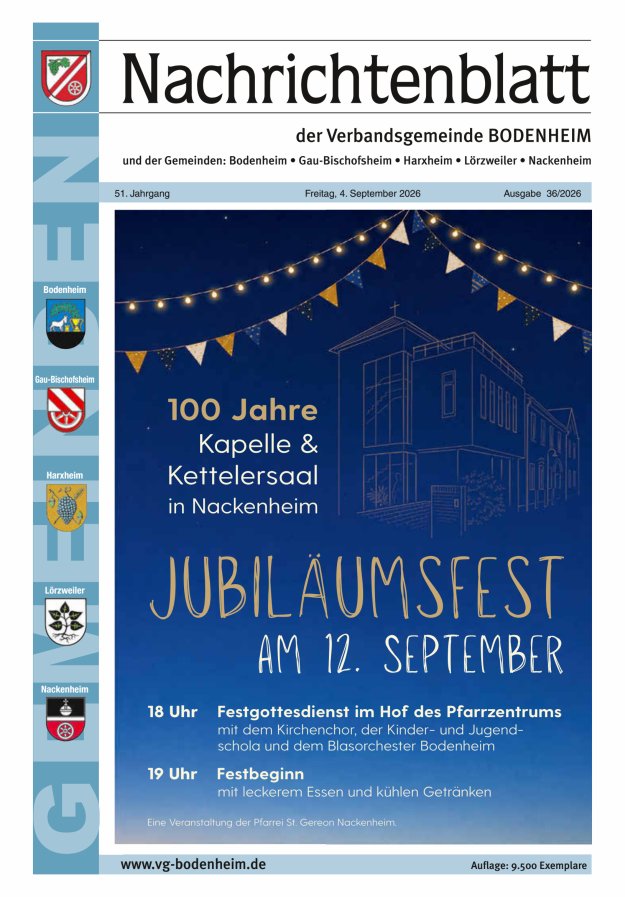 Nachrichtenblatt der VG Bodenheim              Titelblatt 36/2026
