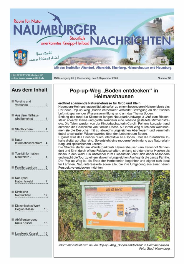 Naumburger Nachrichten Titelblatt 36/2026