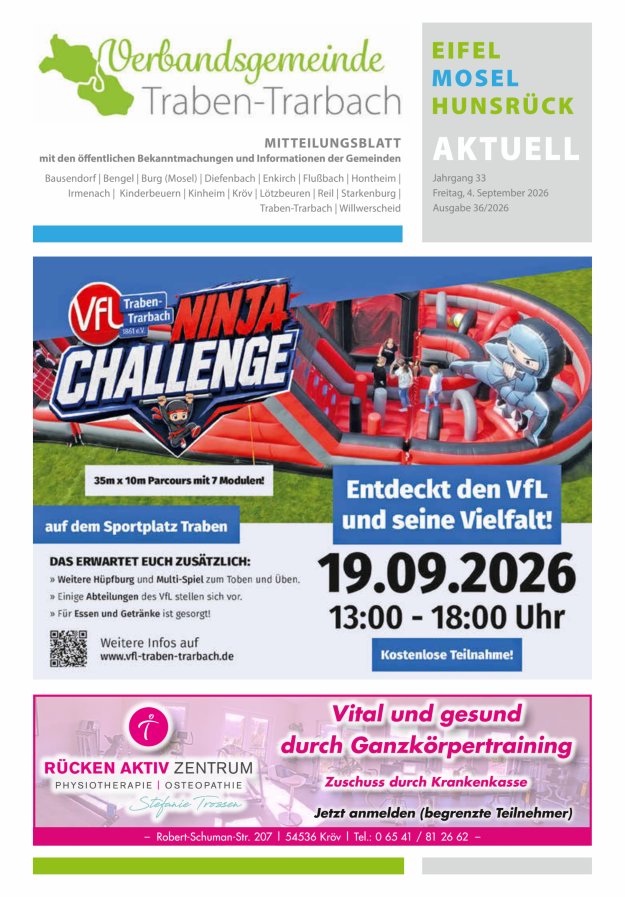 Eifel-Mosel-Hunsrück aktuell VG Traben-Trarbach Titelblatt 36/2026