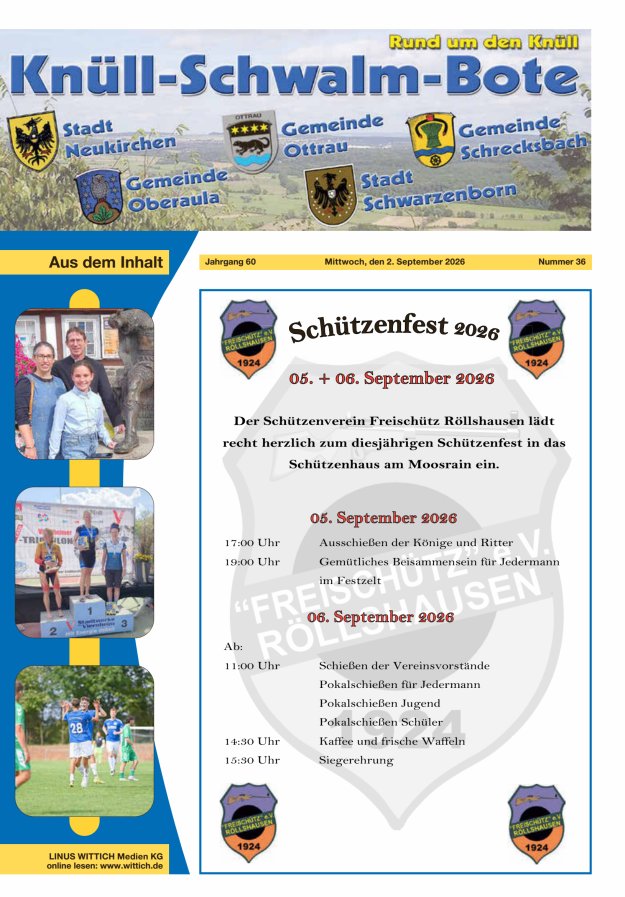 Knüll-Schwalm-Bote Titelblatt 36/2026
