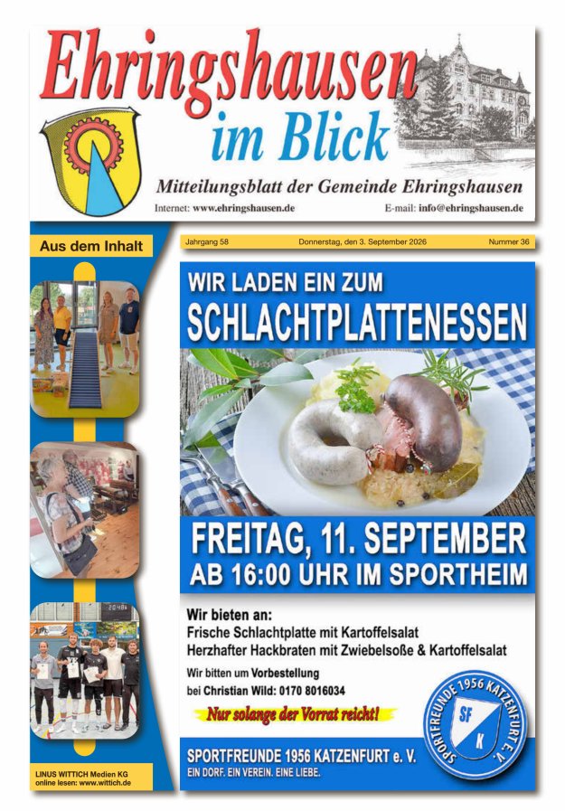 Mitteilungsblatt der Gemeinde Ehringshausen Titelblatt 36/2026