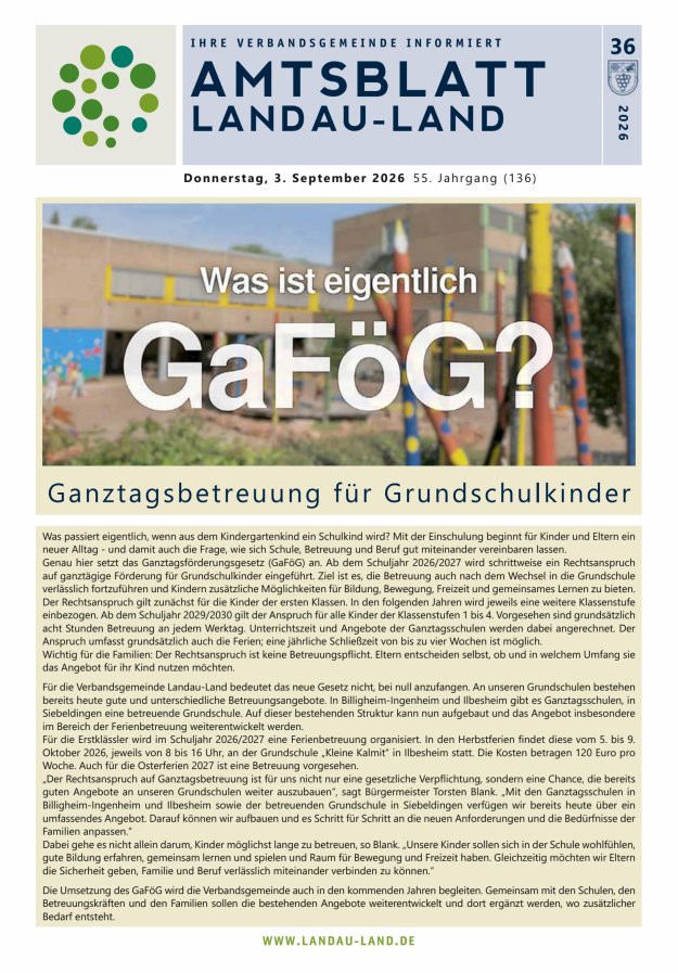 Amtsblatt VG Landau-Land Titelblatt 36/2026