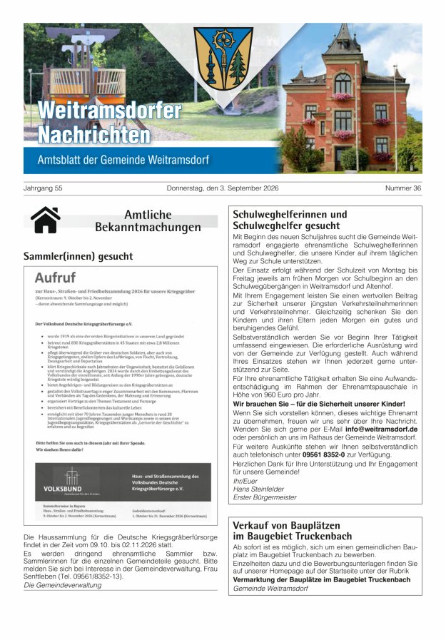 Weitramsdorfer Nachrichten Titelblatt 36/2026