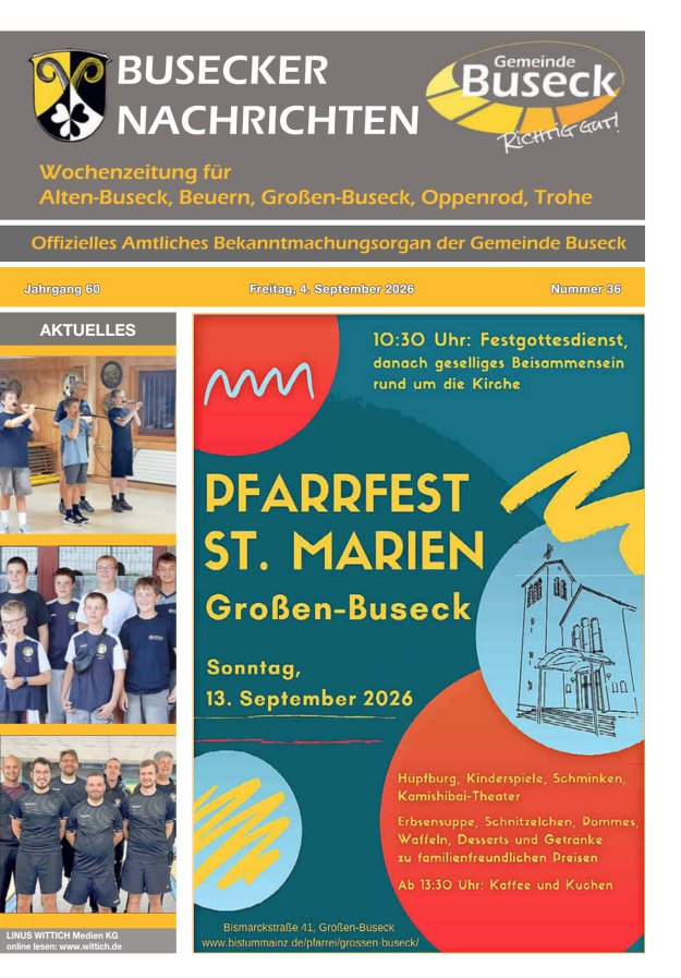 Busecker Nachrichten Titelblatt 36/2026