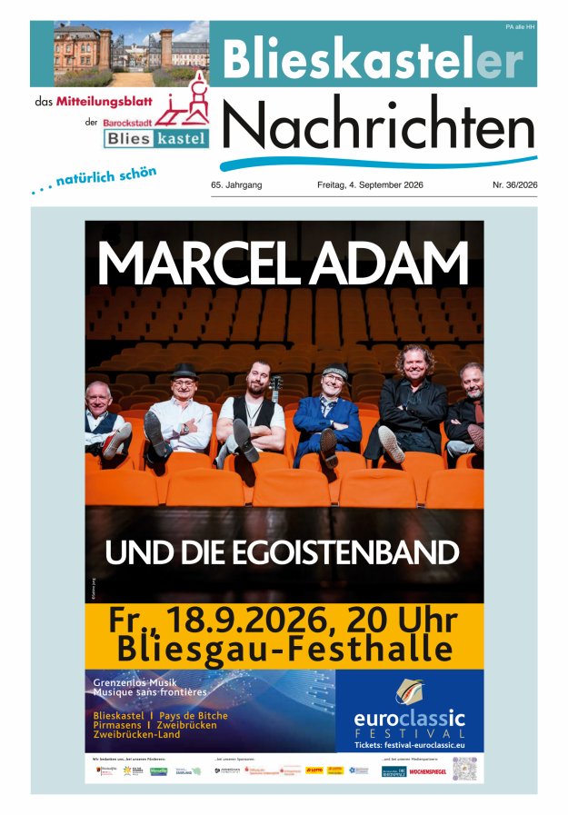 Blieskasteler Nachrichten  Titelblatt 36/2026