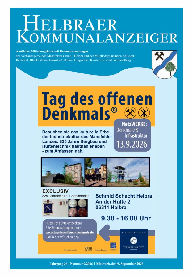 Helbraer Kommunalanzeiger – Amtliches Mitteilungsblatt mit Bekanntmachungen Titelblatt 09/2026