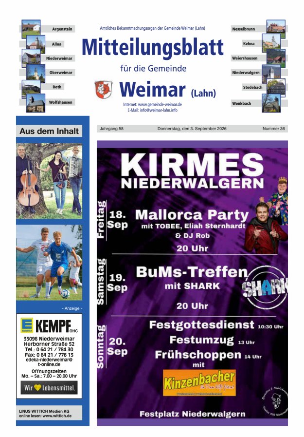 Mitteilungsblatt für die Gemeinde Weimar Titelblatt 36/2026