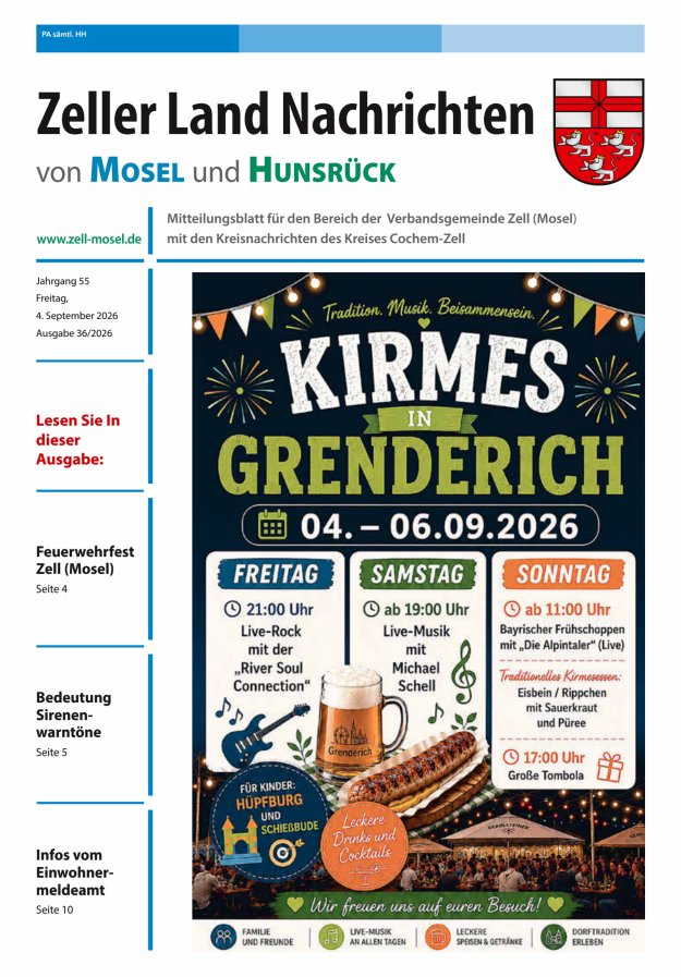 Zeller Land Nachrichten Titelblatt 36/2026