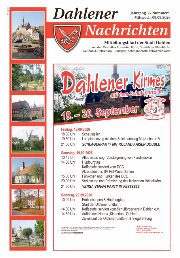 Dahlener Nachrichten - Amtliches Mitteilungsblatt der Stadt Dahlen Titelblatt 09/2026