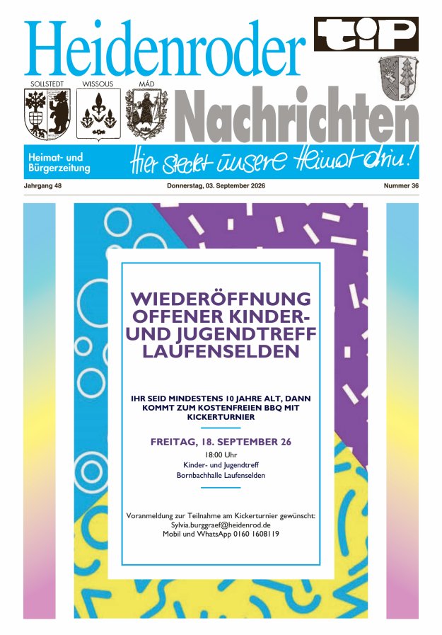 "tip" Heidenroder Nachrichten Titelblatt 36/2026