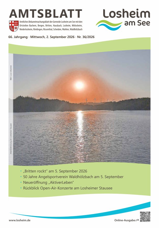 Amtliches Bekanntmachungsblatt der Gemeinde Losheim am See Titelblatt 36/2026