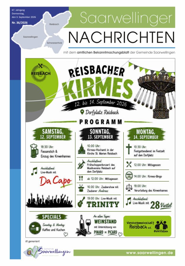 Saarwellinger Nachrichten Titelblatt 36/2026