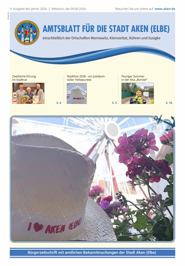 Amtsblatt der Stadt Aken (Elbe) Titelblatt 09/2026