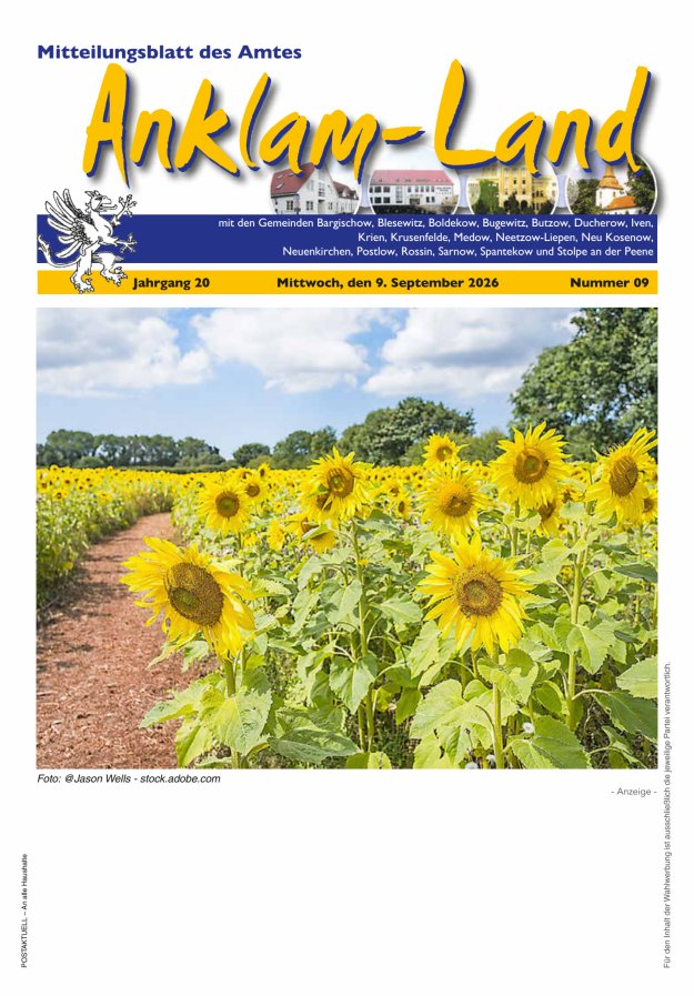 Mitteilungsblatt des Amtes Anklam-Land Titelblatt 09/2026