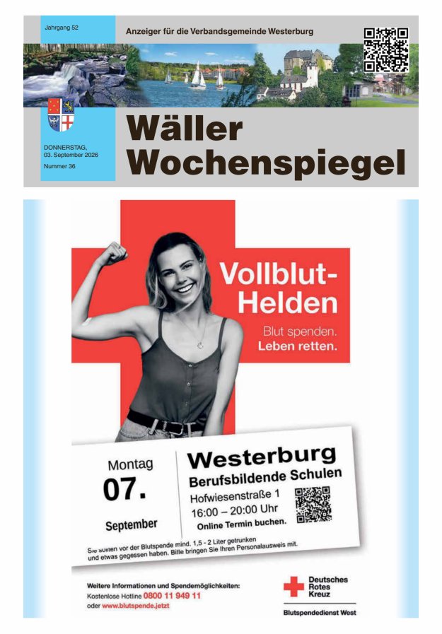 Wäller Wochenspiegel - Anzeiger für die Verbandsgemeinde Westerburg Titelblatt 36/2026