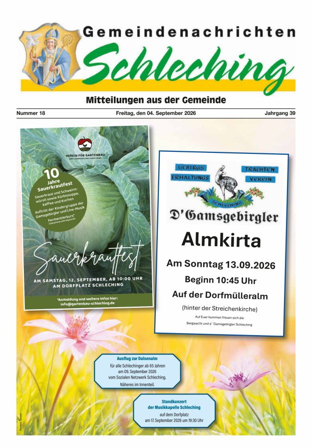 Gemeindenachrichten Schleching Titelblatt 18/2026