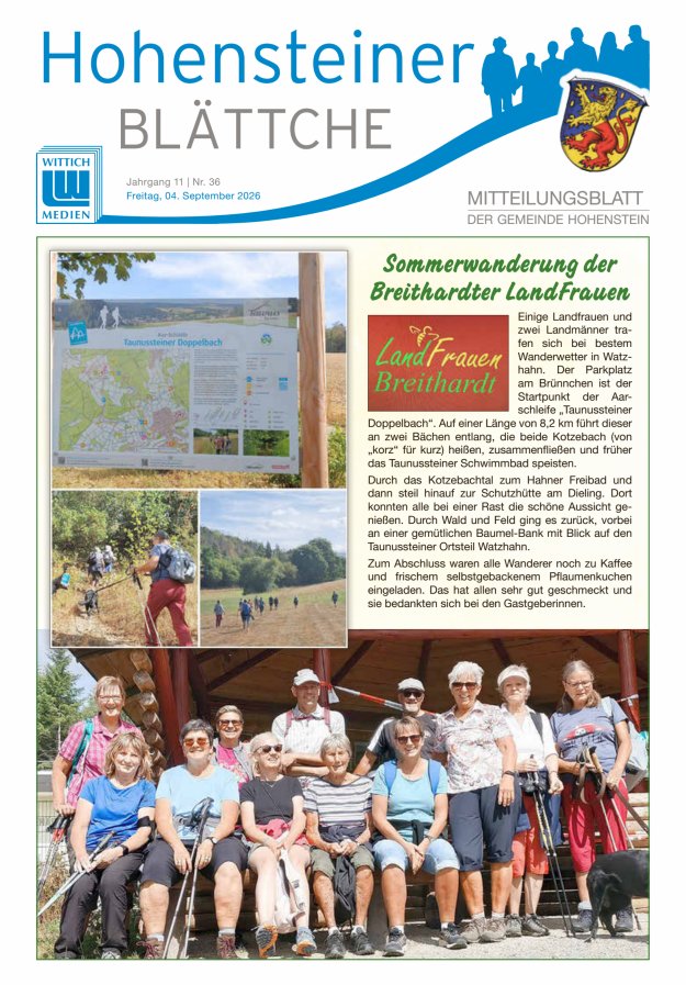 Hohensteiner Blättche Titelblatt 36/2026