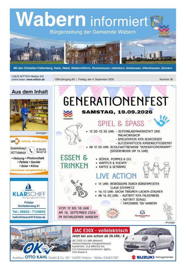 Wabern informiert Titelblatt 36/2026