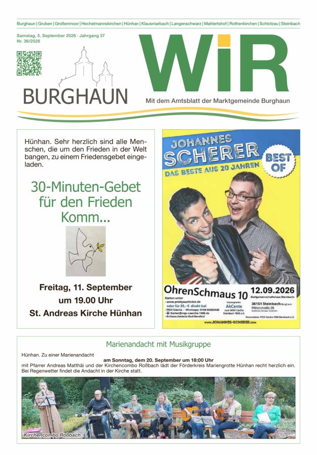 WIR - mit Amtsblatt der Marktgemeinde Burghaun Titelblatt 36/2026