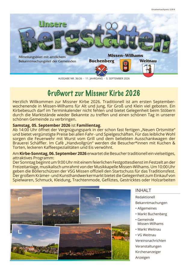 Unsere Bergstätten Mitteilungsblatt mit amtlichem Bekanntmachungsteil Titelblatt 36/2026